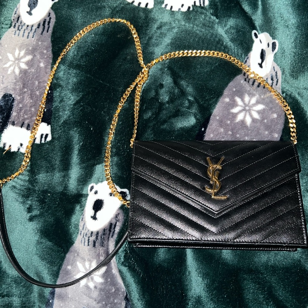 YSL Saint Laurent Black gold metal with brass like new, add class to any outfit